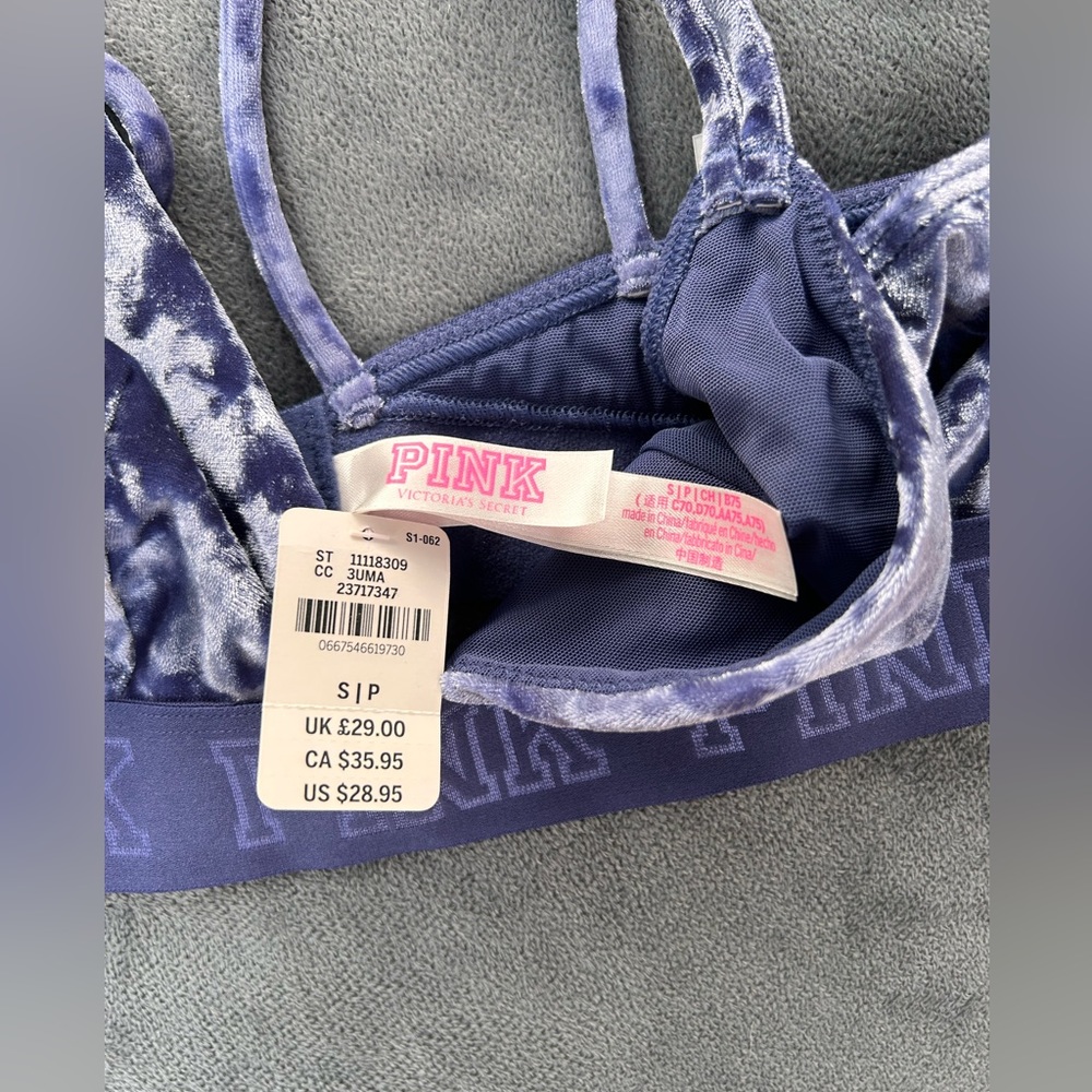 2 VS Pink Velvet Bralettes Sz. S NWT blue/green - Picture 4 of 7